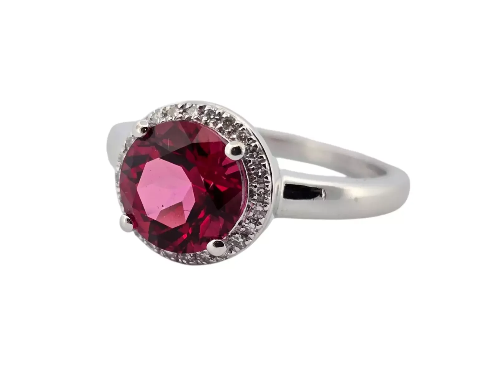 18k Diamant ring med röd topas — från sidan