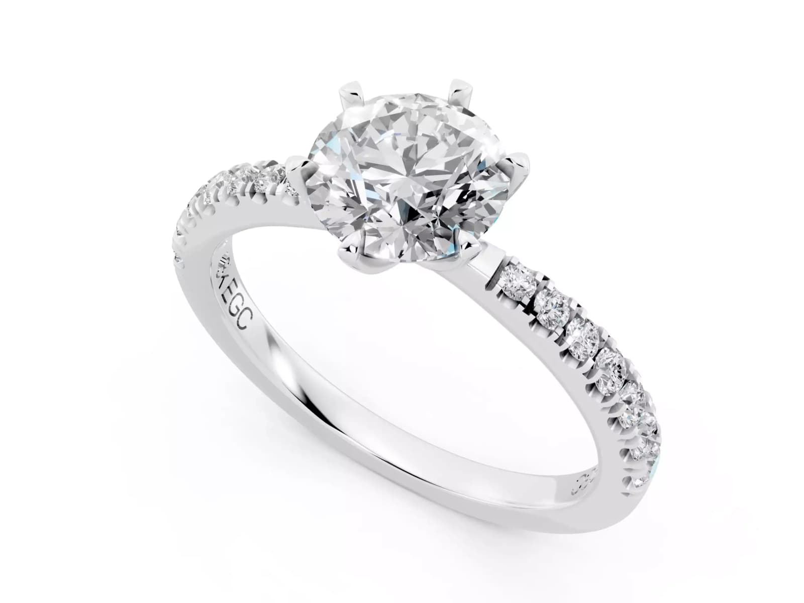 Förlovningsring Bali elegant — i 18k Vitguld — med rundslipad (briljant) diamant — framifrån