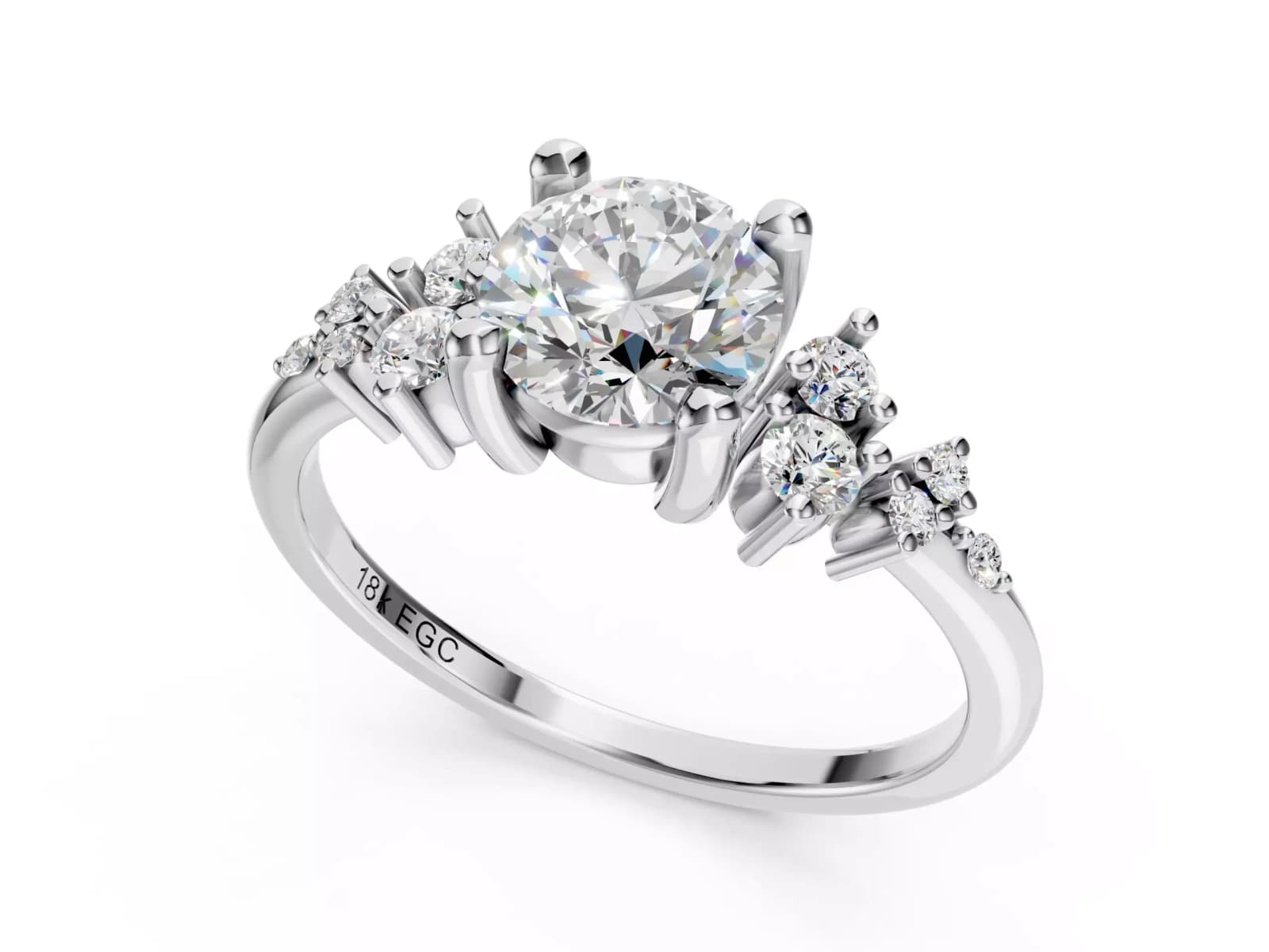 Förlovningsring Eva — i 18k Vitguld — med rundslipad (briljant) diamant — framifrån