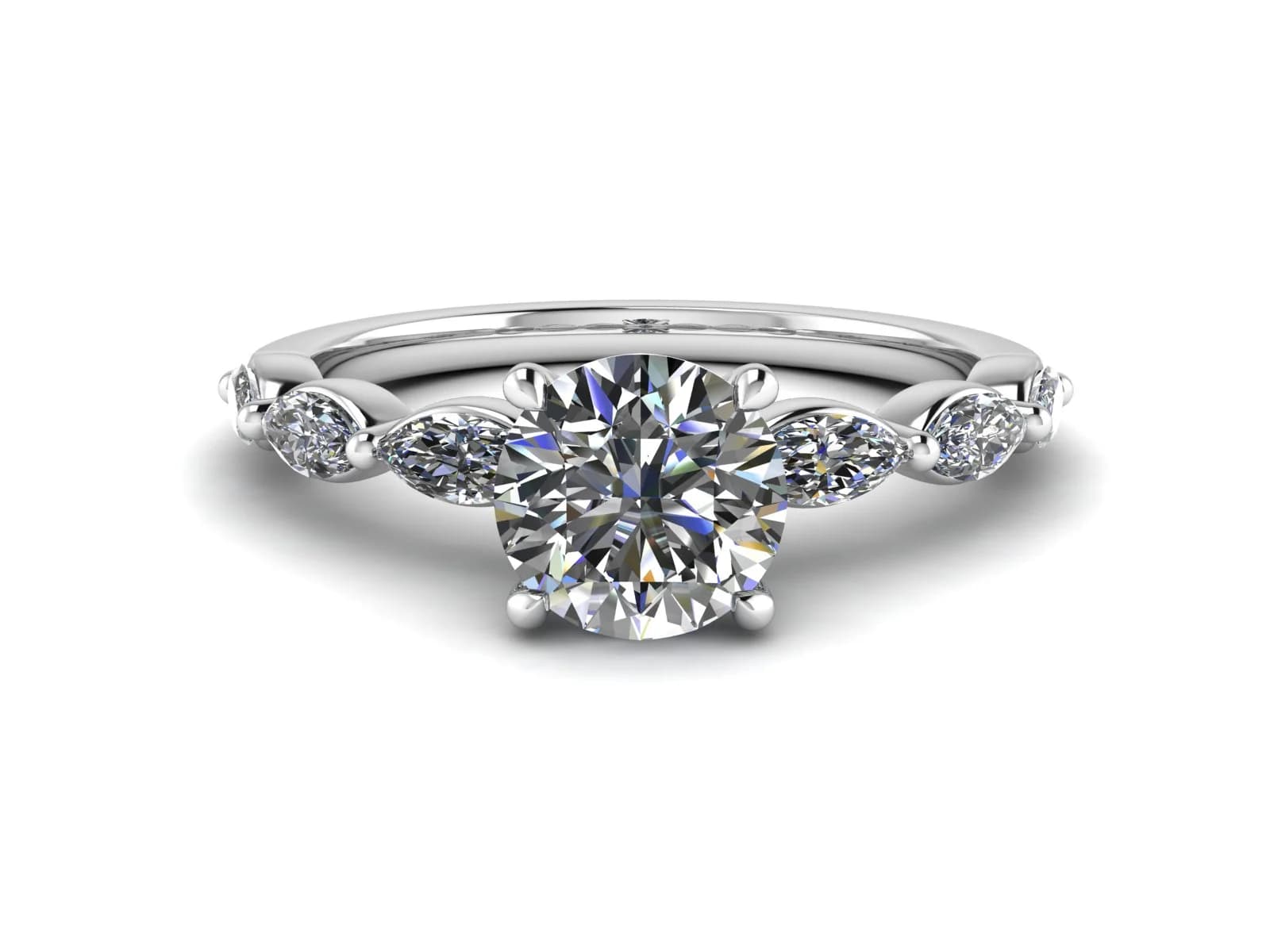Förlovningsring Magi — i 18k Vitguld — med rundslipad (briljant) diamant — framifrån