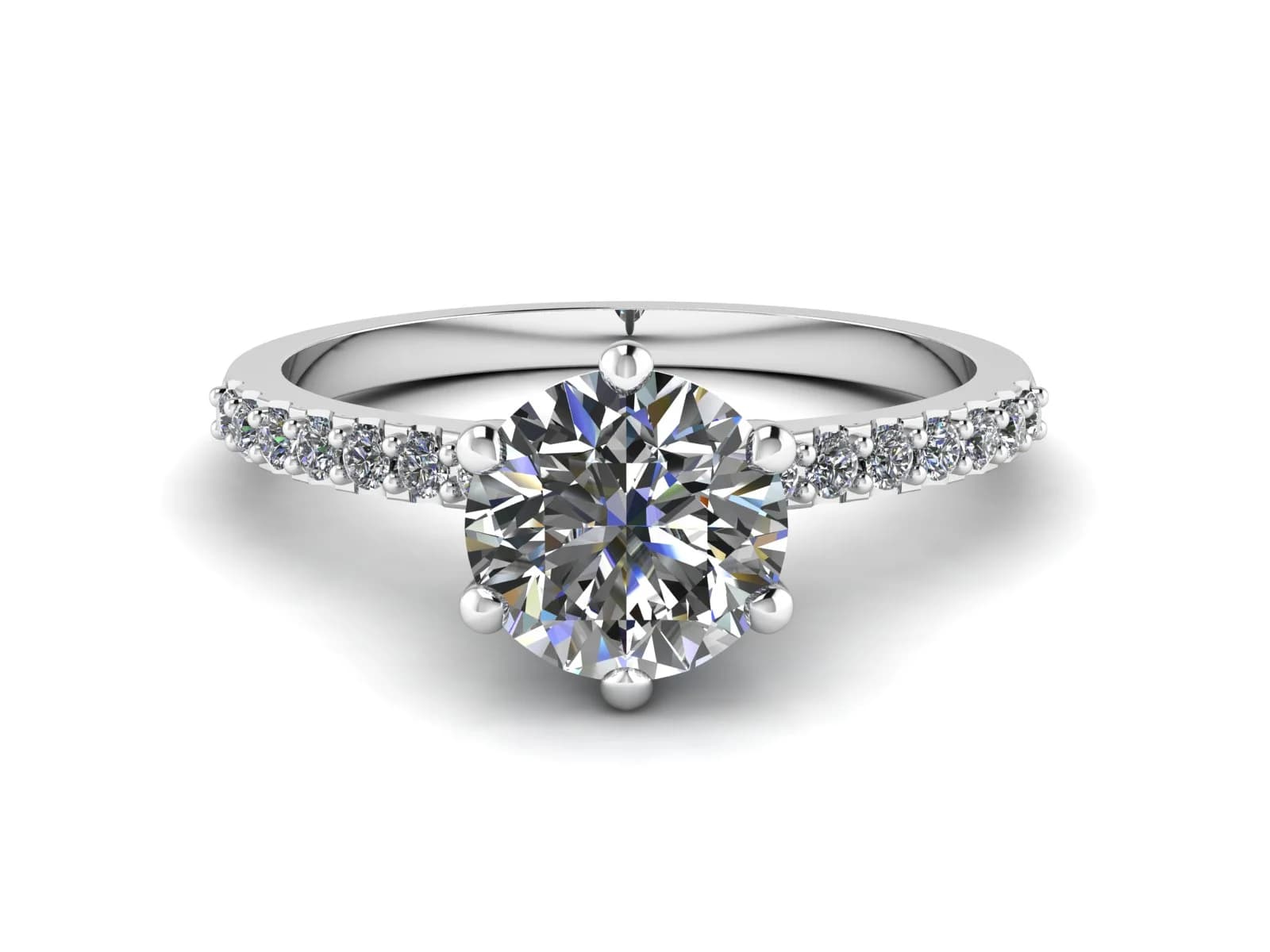 Förlovningsring Carola elegant — i 18k Vitguld — med rundslipad (briljant) diamant — framifrån