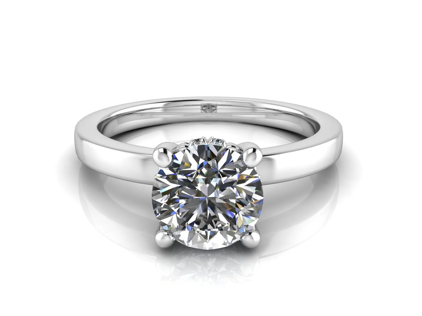 Förlovningsring Elsa — i 18k Vitguld — med rundslipad (briljant) diamant — framifrån