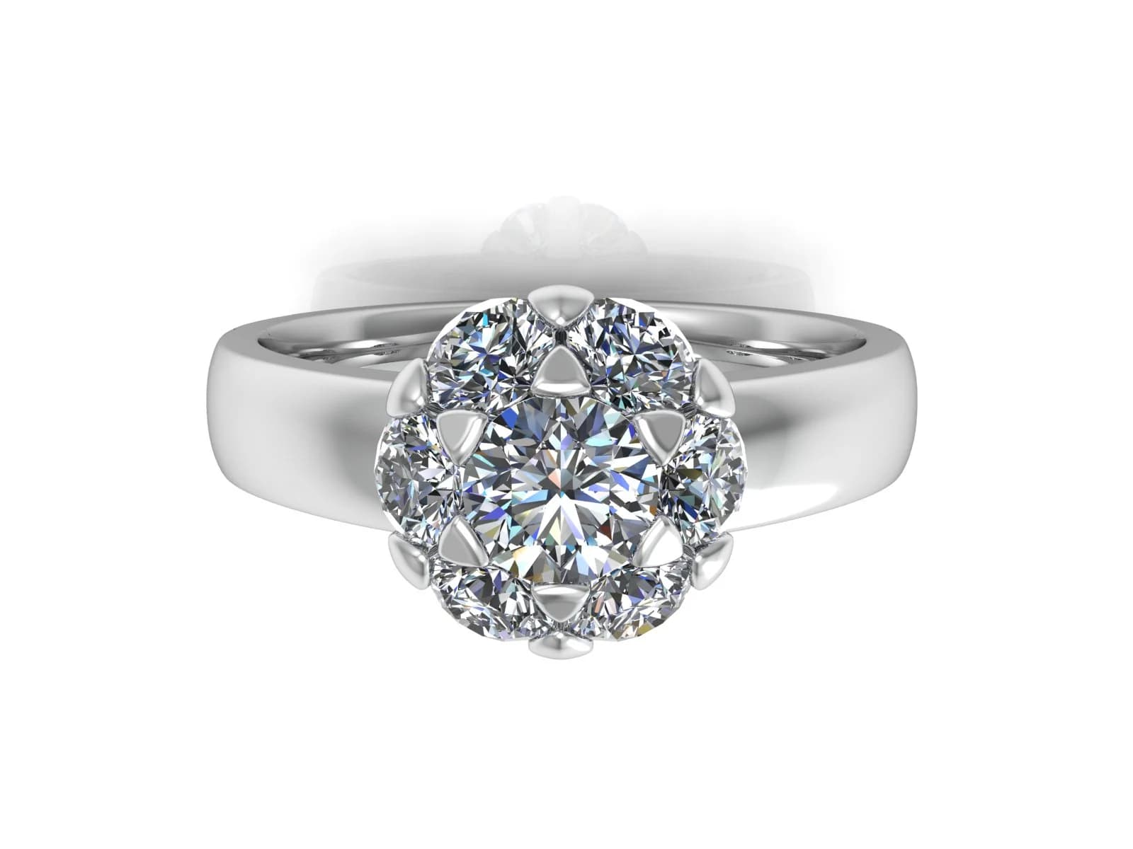 Förlovningsring Flower — i 18k Vitguld — med rundslipad (briljant) diamant — framifrån