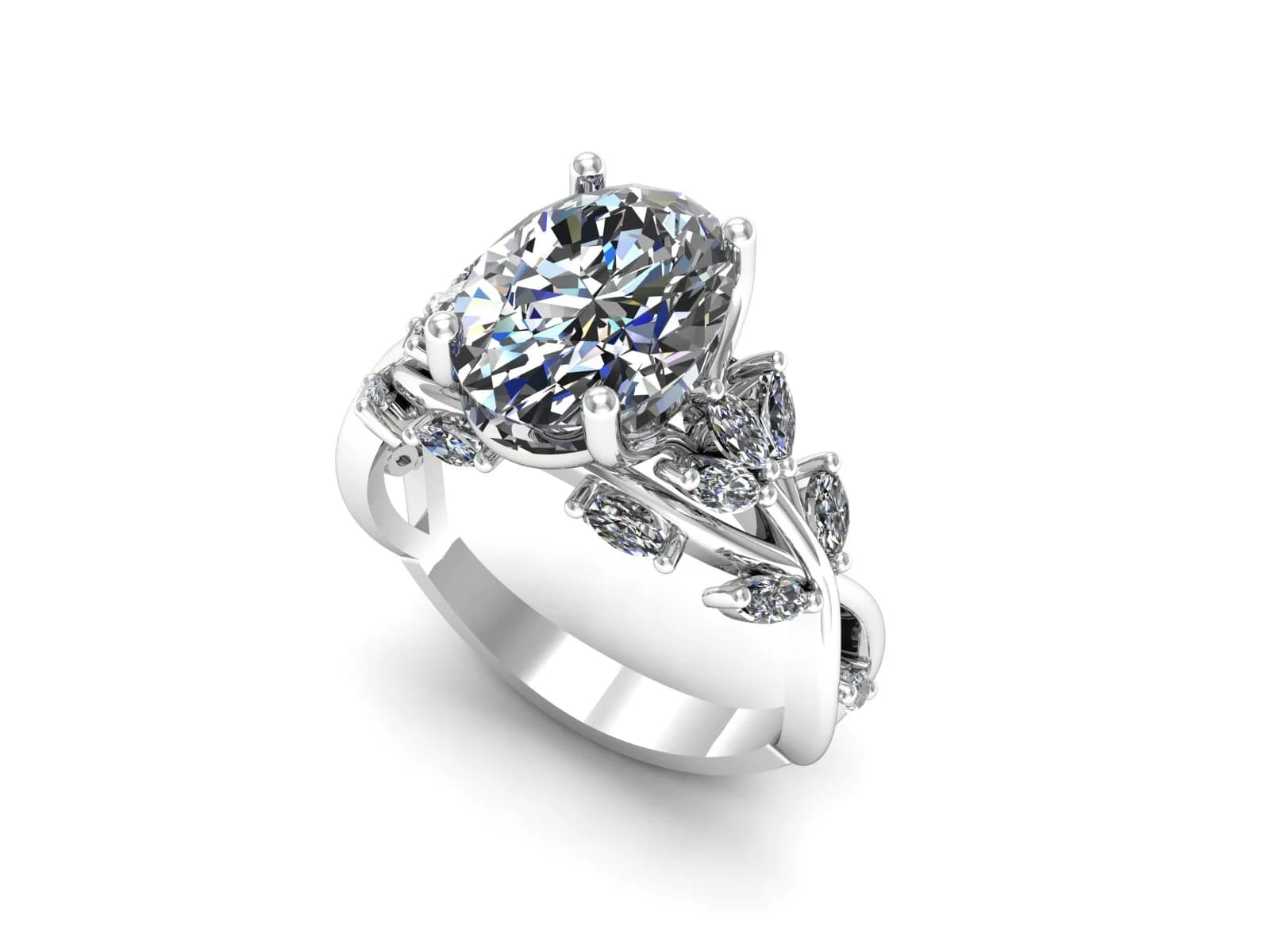 Förlovningsring Natur — i 18k Vitguld — med rundslipad (briljant) diamant — framifrån